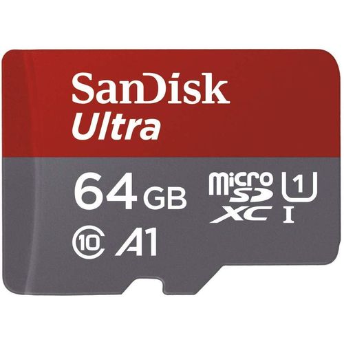 SanDisk Ultra 64GB (SDSQUAR-064G-GN6MA) microSDXC Memory Card + Adapter up to 100 MB / s, Class 10, U1, A1, Gray, Red