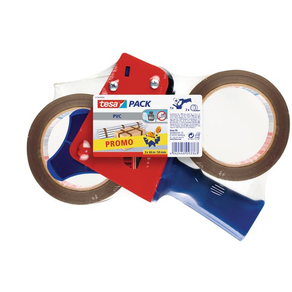 tesapack Ultra Strong and Tape Dispenser in a Set with 2 Extra Tear-Resistant PVC Adhesive Tapes - Brown - 66 m x 50 mm