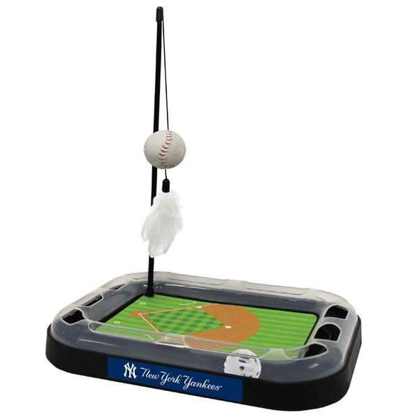 Cat Scratching Toy MLB NEW YORK YANKEES Baseball Field Cat Scratcher Toy with Interactive Cat Ball Bell in Tracks. 5-in-1 CAT TOY: Cat Wand Poll with CATNIP FILLED Plush Baseball & Feathers.