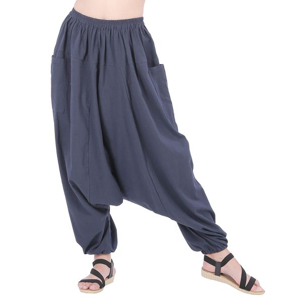 CandyHusky 100% Cotton Hippie Gypsy Boho Baggy Pants Harem Pants for Men Women Yoga Pants Aladdin Pants One Size Fits Most-Blue