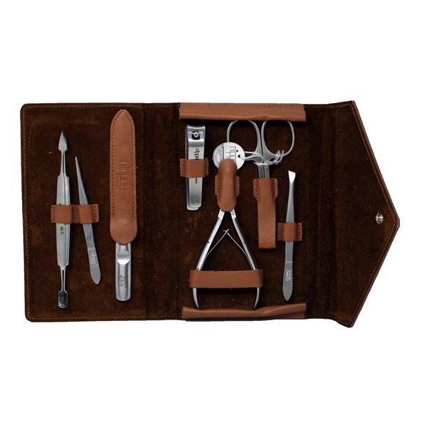 Nippes Solingen Premium Manicure Set 7 Piece Brown Leather Case