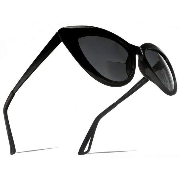 SAMBA SHADES Bifocal Reading Sunglasses Fashion Cat Eye Sunglass Readers Oversized Women's CatEye Glasses Black Rx 2.50