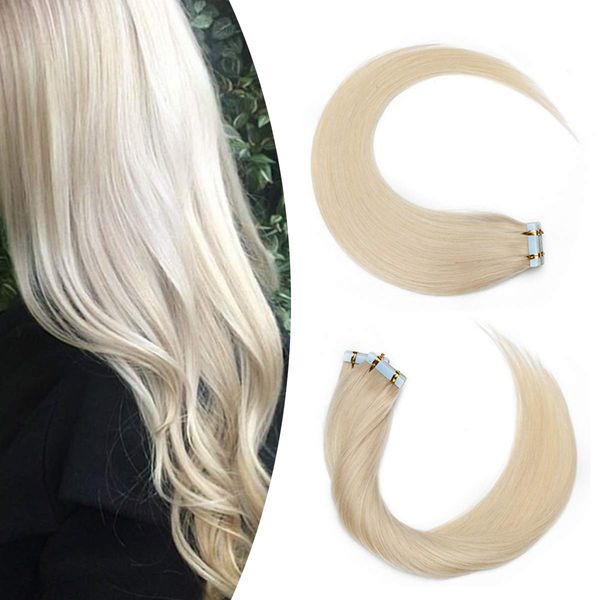 Elailite Invisible Tape in Extensions Echthaar - Echthaar Extensions Tape - Remy Real Human Hair - 20PCS Tape Extensions Haarverlängerung 35cm 20g #70 Gebleichtes Weiß