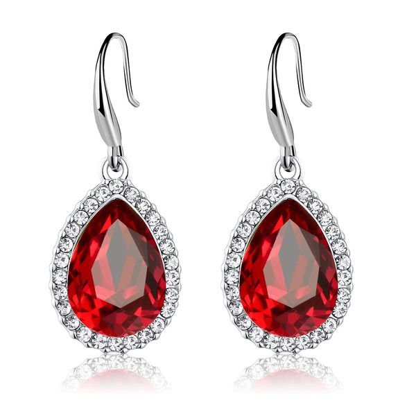 Austrian Crystal Teardrop Dangle Drop Earrings for Women 14K Gold Plated Hypoallergenic Jewelry (Red)