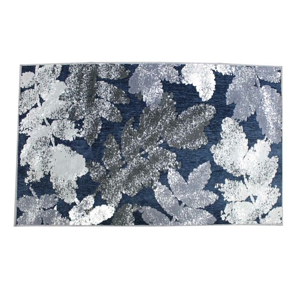 Town & Country Living Hand Knotted Leaves Navy/Grey Non-Slip Rug 27" X 45" Inche