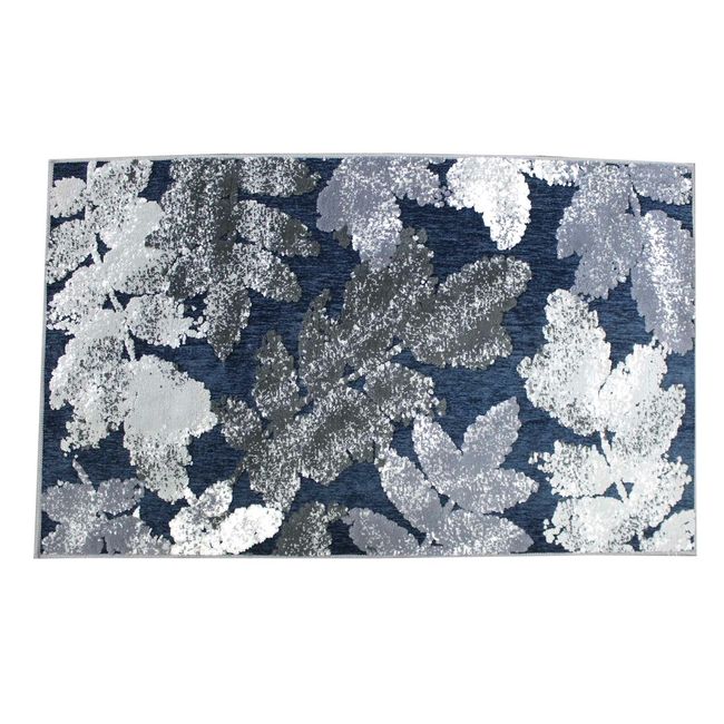 Town & Country Living Hand Knotted Leaves Navy/Grey Non-Slip Rug 27" X 45" Inche