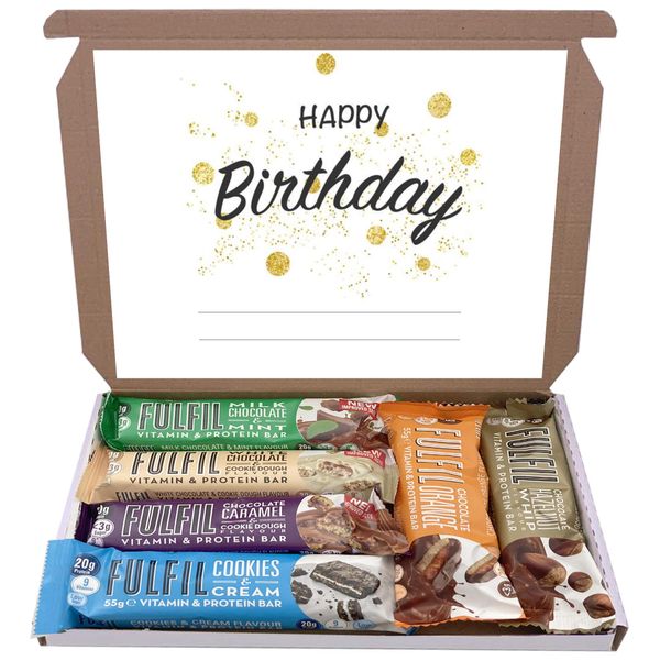 Fulfil Protein Bars & Vitamins Chocolate 6x60g Gift Box Hamper Snack Low Sugar Carbs Fulfill Bar (Birthday - 4)