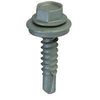 Roofing Screw, #9 Thread, Fine Thread, Hex Drive, Sharp Point, Steel, Zinc Light