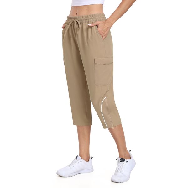 MoFiz Trekkinghose Damen Sommer Kurze Hose Cargo Shorts Arbeits Shorts Sommer Khaki-B L