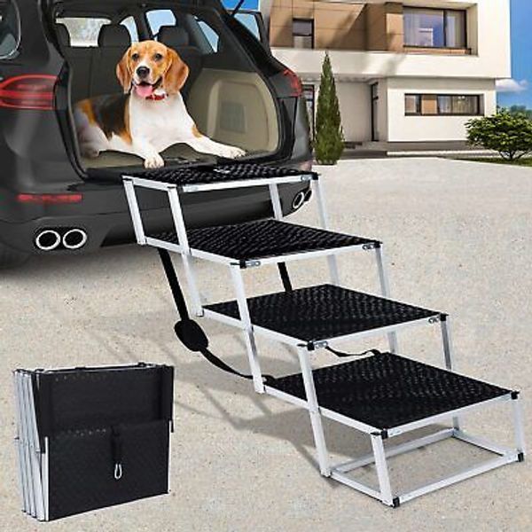 Extra Wide Dog Car Stairs for Large Dogs, Foldable Pet Steps Aluminum Dog Ram...