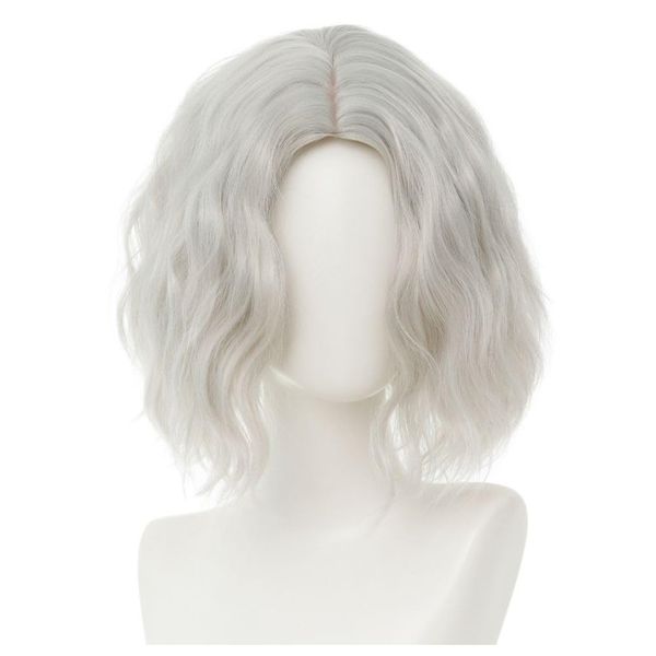 Siudus Mens Short Silver Curly Wig Natural Middle Part Cosplay Costume Party Wigs for Male Guys