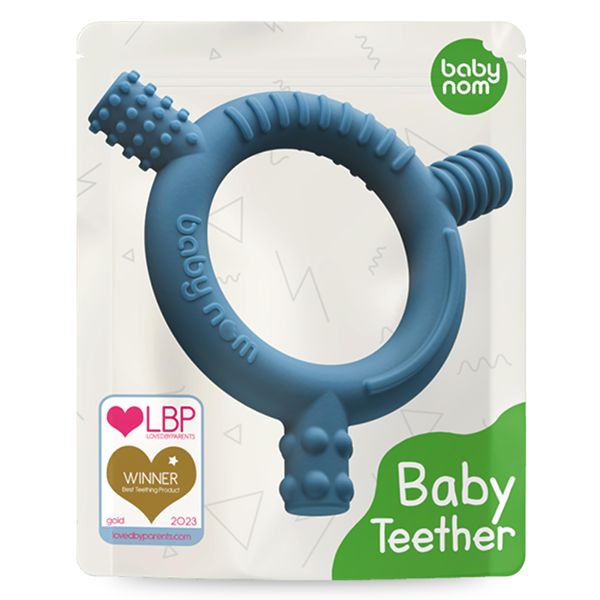 Baby Nom ® Teething Toys for Baby 3 Months and Up - Food Grade Silicone Baby Teether, Baby Teething Ring for Sensory Development, Teething Toys for Baby - Freezer Friendly, Ocean