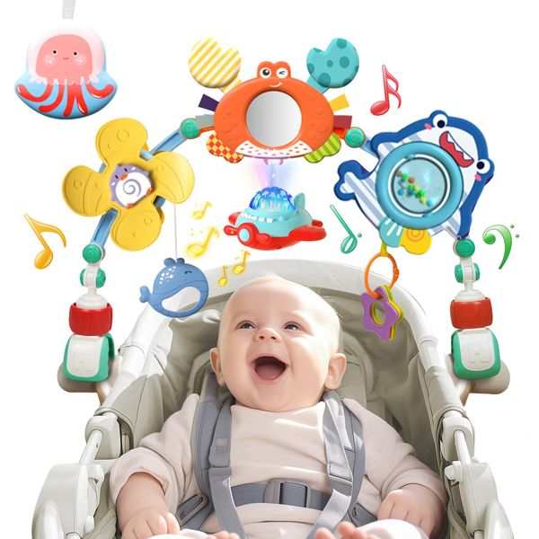 qesfir Musical Baby Stroller Arch Toys, Travel Car Seat Toys, Baby Play Arch Crib Accessory Toys, Mobile for Bassinet, Pram Activity Arch Bar Toys for Babies Infants