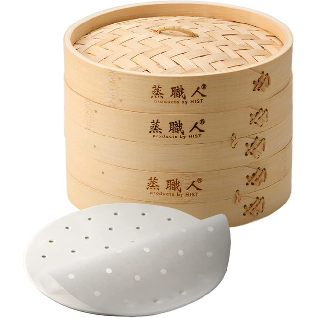 Commercial Kitchen Equipment, Heist Steamer, Bamboo Seiro, 2 Tiers (2 Main Units and 1 Lid), Commercial Use, Seiro Steamer, Includes 20 Sheets for Steamers (Steamer, Bamboo 9.4 inches (24 cm)