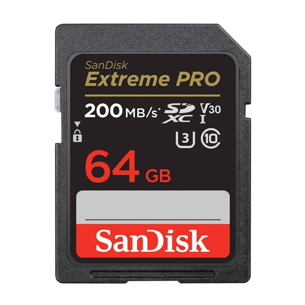 SanDisk Extreme PRO SDSDXXU-064G-GHJIN SD Card, 64 GB, SDXC, Class 10, UHS-I, V30, Max Read 200 MB/s, New Packaging