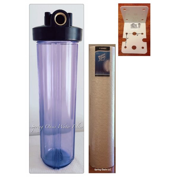 Big Fat 20" Clear Whole House Water Filter System (1"Port) +Bracket + Filter
