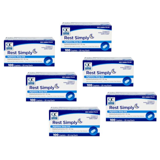 Quality Choice Rest Simply Nighttime Sleep Aid Caplets 100 ct - Pack of 6