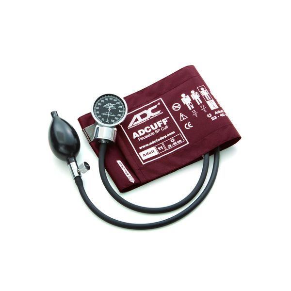 ADC Diagnostix 700 Premium Professional Pocket Aneroid Sphygmomanometer with Adcuff Nylon Blood Pressure Cuff, Adult, Burgundy