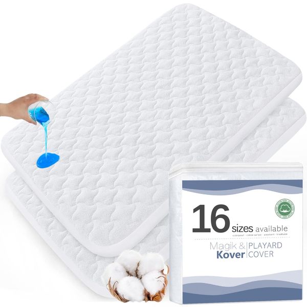 2 Pack Travel Crib Mattress Pad Protector 24" x 42", Fit for Guava Lotus, Babybjorn, Dream On Me, UNiPLAY Travel Crib, Waterproof Travel Crib Mattress Cover Sheets, Quilted Cotton Terry Surface