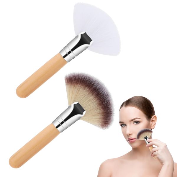 2pcs Fluffy Fan Facials Brushes Soft Blush Brush, Fan Makeup Brush Esthetician Facial Applicator Brushes Bristle Face Highlighting with Handle Face Makeup Tools for Powder Blush and Body Powder Brush