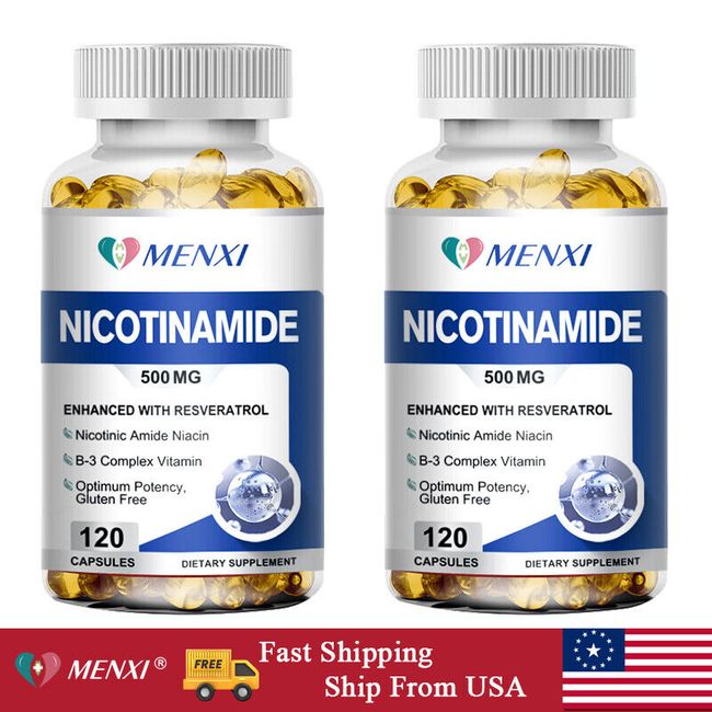 500MG Nicotinamide Capsules Resveratrol, Anti-aging NAD Supplement 2 x 120Pills