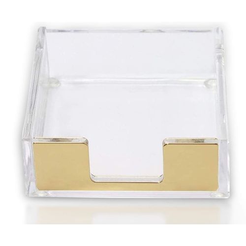Acrylic Sticky Note Holder Desk Organizer Decor for 3x3 Sticky Notes Memo (Gold)