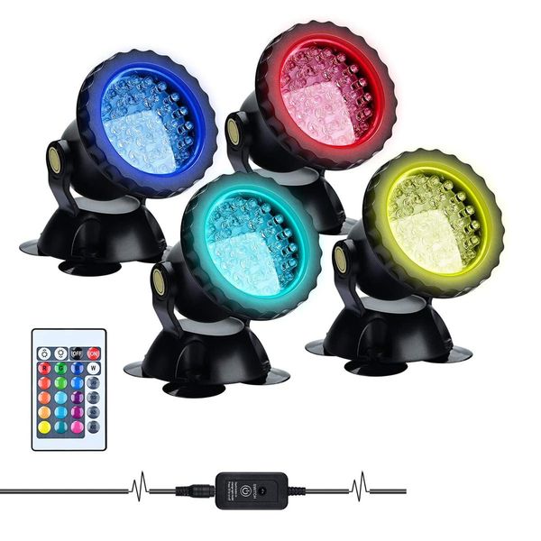 Lychee Waterproof Underwater Spot Lights,Remote Control Amphibious Change Color Submersible Lights for Garden Pond Aquarium Courtyard Swimming Pool Fountain Fish Tank (Set of 4)