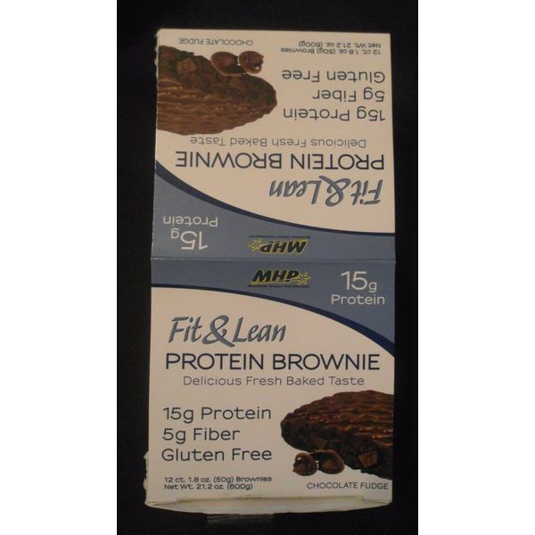 (12) MHP Fit & Lean Protein Brownie Bars Chocolate Fudge 1.8 Oz Gluten Free