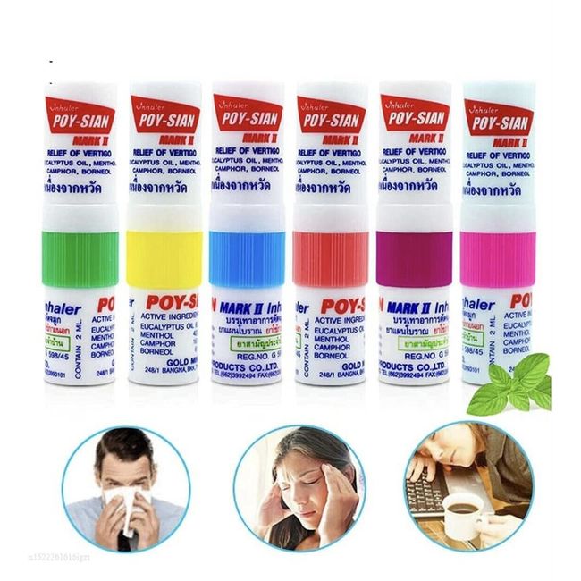 6 pc POY-SIAN MARK II THAI NATURAL HERB INHALER REDUCE DIZZINESS NASAL FROM COLD