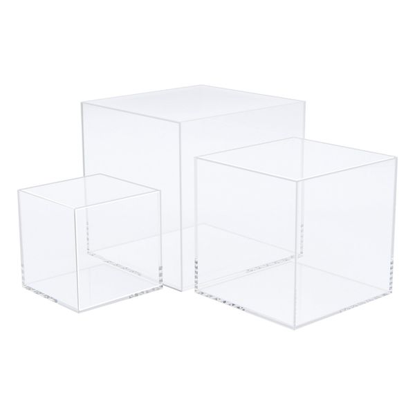 Cliselda 3pcs Clear Acrylic Display Boxes, Acrylic Cube Stand Risers Plastic Square Containers, Decorative Acrylic Storage Boxes for Collectibles,Wedding, Party, Treats, Jewelry ( Box Without Lid )