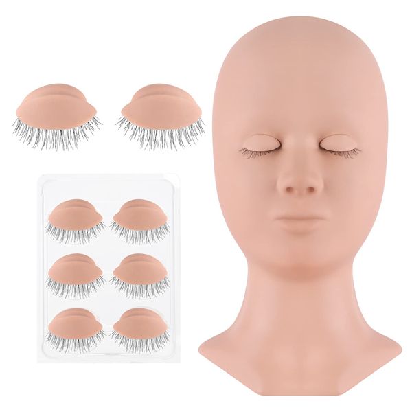 BEYELIAN Lash Mannequin Head, Eyelash Mannequin Head with Eyelids, Lash Extension Training Practice Head, 4 Pairs Removable Eyelids, Soft-Touch, Natural Color Realistic