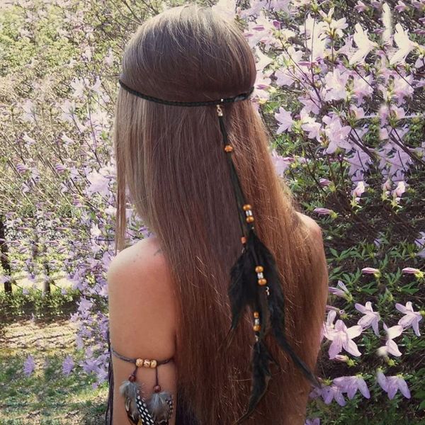 CAKURE Black Feather Headband Gypsy Headpiece Festival Halloween Headdress Indian Feather Hair Accessories for Women and Girls