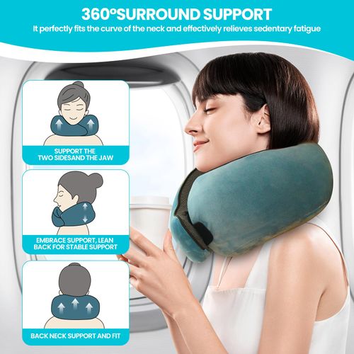 Qrmzpot Travel Pillow uses Memory Foam to Support Neck Comfort, car Travel, Compact,Airplane Sleep Pillow Peacock Blue