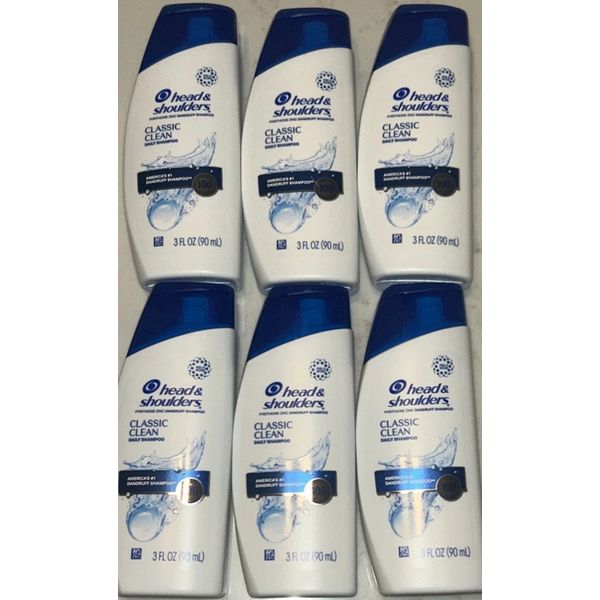 Lot of 6 Head & Shoulders Classic Clean Dandruff Shampoo 3 Oz Travel Size 8/2026