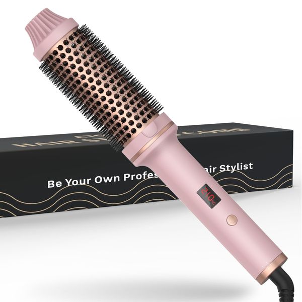 Thermal Brush 38mm, Hot Brush Ceramic Curling Brush Volumizing Heated Brush Curling Iron, Dual Voltage Travel Curling Brush, Hair Straightener Curler, LCD Display 10 Temps 120-210℃ Heated Round Brush