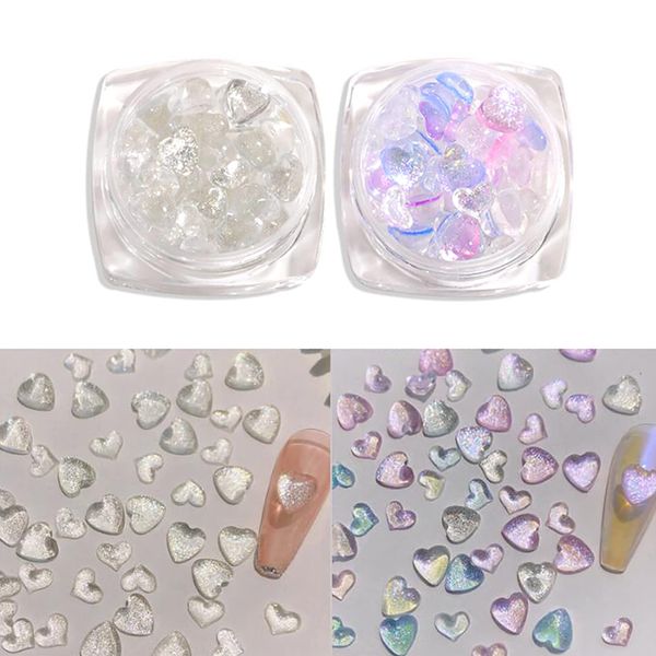 YFFSFDC Nail Parts Nail Tools Aurora 3D Three-dimensional Multicolor Nail Stones Heart Shape Resin Nail Deco Parts 5mm 6mm Approx. 100 Pieces (A)