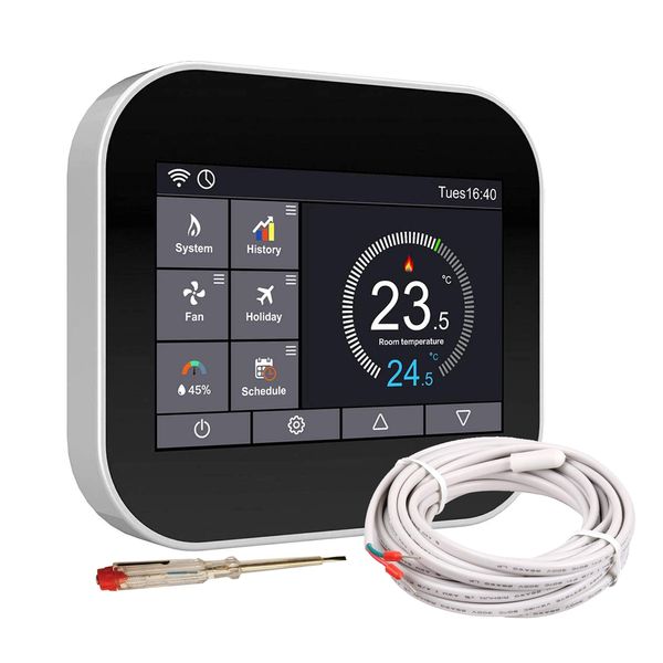 Nassboards Smart Thermostat - for Electric Underfloor Heating, Remote & WiFi Control, Programmable, Digital & Compatible with WiFi, Alexa - Installation Kit Included