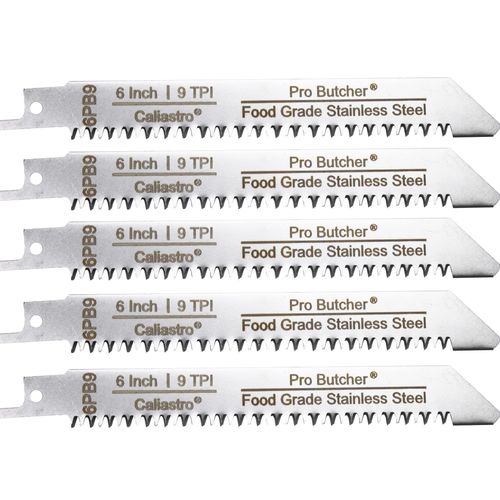 Caliastro 6-Inch Stainless Steel Frozen Meat Bone Cutting Saw Blades for Reciprocating and Sawzall Saws 5-Pack
