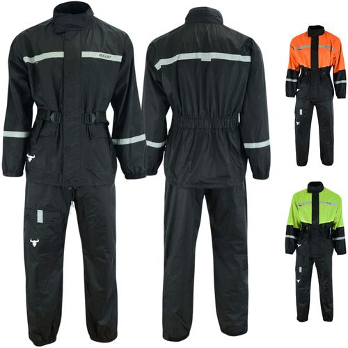 BULLDT Motorcycle Rain Suit 2-Piece for Men - Waterproof Rain Jacket & Rain Trousers - Air Circulating Mesh Lining, Reflective & Windproof - Ideal for Motorcyclists, Cyclists & Outdoor Use, black