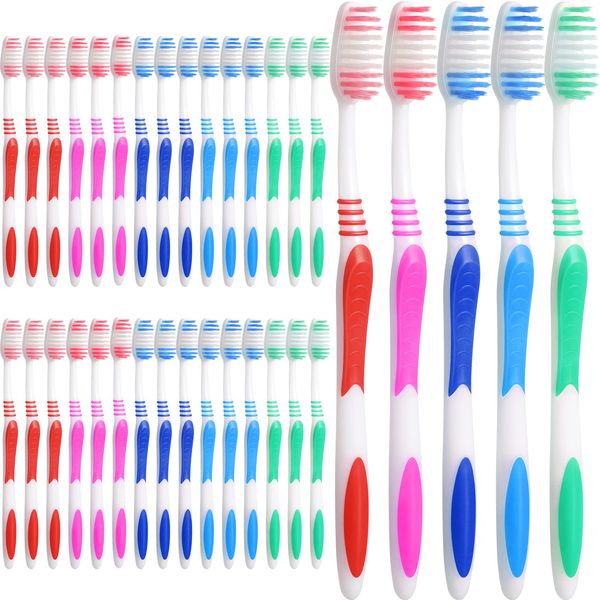 Honeydak 250 Packs Individually Wrapped Toothbrushes Disposable Bulk Toothbrushes Soft Bristle Tooth Brush Manual Travel Toothbrush Set Rubber Handle Multi Color Toothbrush for Adults Kids