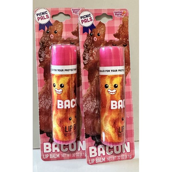 .12 Oz. Picnic Pals “Bacon” Flavored Lip Balm By Lotta Luv Beauty Lot Of 2