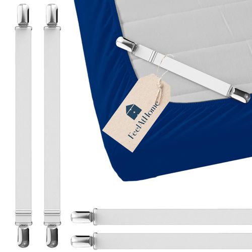 4 PCS Bed Sheet Clips Keep Bedsheets In Place-Corner Bands Suspenders For Fitted Sheets - Mattress Sheets Grippers Holders Straps Fits From Twin Queen King Garters Fasteners Clamps (Pack of 4, White)