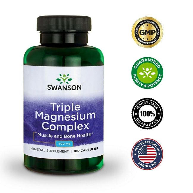 MAGNESIUM 400mg 100 Caps, Triple Formula For MUSCLES BONES & CARDIO Health, NEW