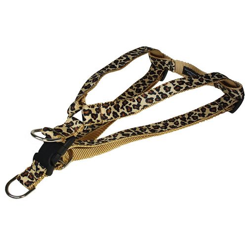 Medium Natural Leopard Dog Harness: 3/4" Wide, Adjusts 18-24" - Made in USA.