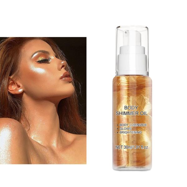 Body Shimmer Glitter, Olio Corpo Scintillante, Glitter Per Il Corpo, Shimmer Body Oil,Glow Glitter Bright Lotion Viso Evidenziatore Liquido, Trucco Viso Corpo Shimmer Glow Illuminatore, Oro