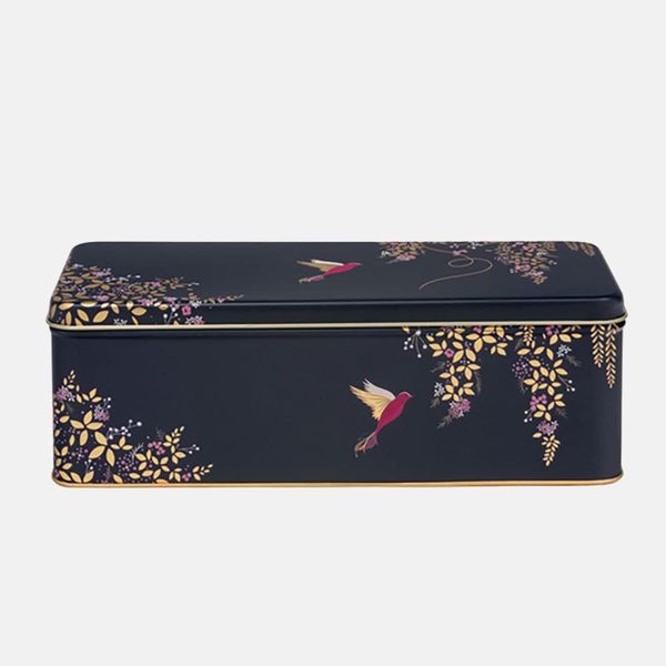 Sara Miller Deep Long Rectangular Dark Blue Bird Tin Tin