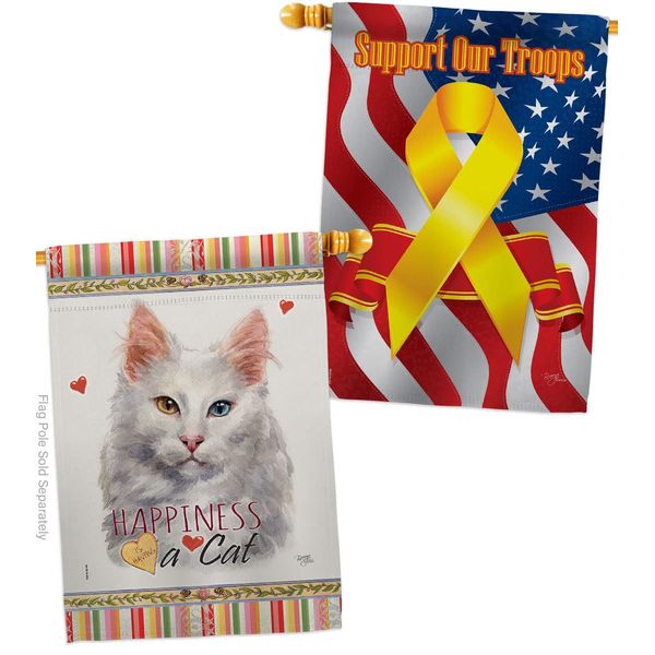 Breeze Decor Turkish Angora Happiness House Flag Pack Cat Kitten Meow Spoiled Paw Fur Pet Nature Farm Animal Creature Support Our Troops Banner Small Garden Yard Gift Double-Sided, Made in USA