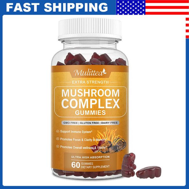 Mushroom Extract Complex Gummies Lions Mane Chaga Reishi Focus Memory Immunity