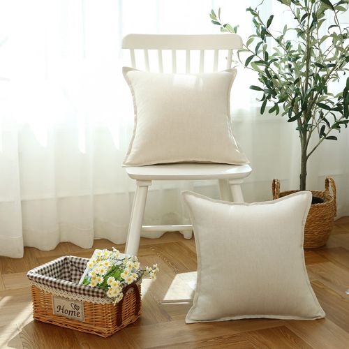 LIGICKY Set of 2 Linen Throw Pillow Covers 18x18 Inch Cream White Decorative Throw Pillow Covers for Living Room Couch Bed Sofa Rustic Farmhouse Boho Home Decor
