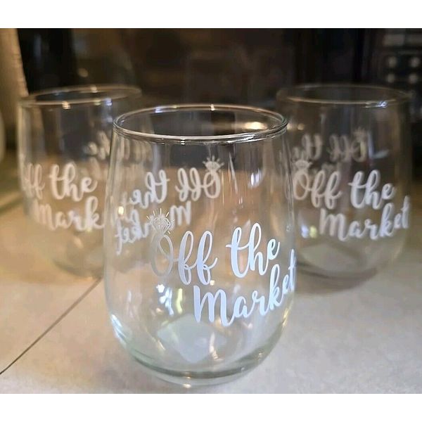 “Off The Market” Stemless Wine Glass  16.8 Oz (Bridal/wedding)